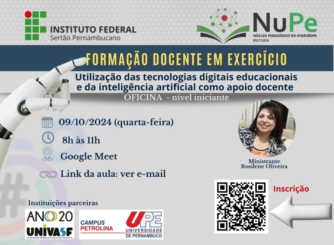 IFSertãoPE realizará oficina de capacitação sobre uso de tecnologias digitais e inteligência artificial no ensino